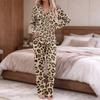 Women's pajamas fashion print long sleeve button-up top pocket pants home casual notch collar V-neck two-piece set