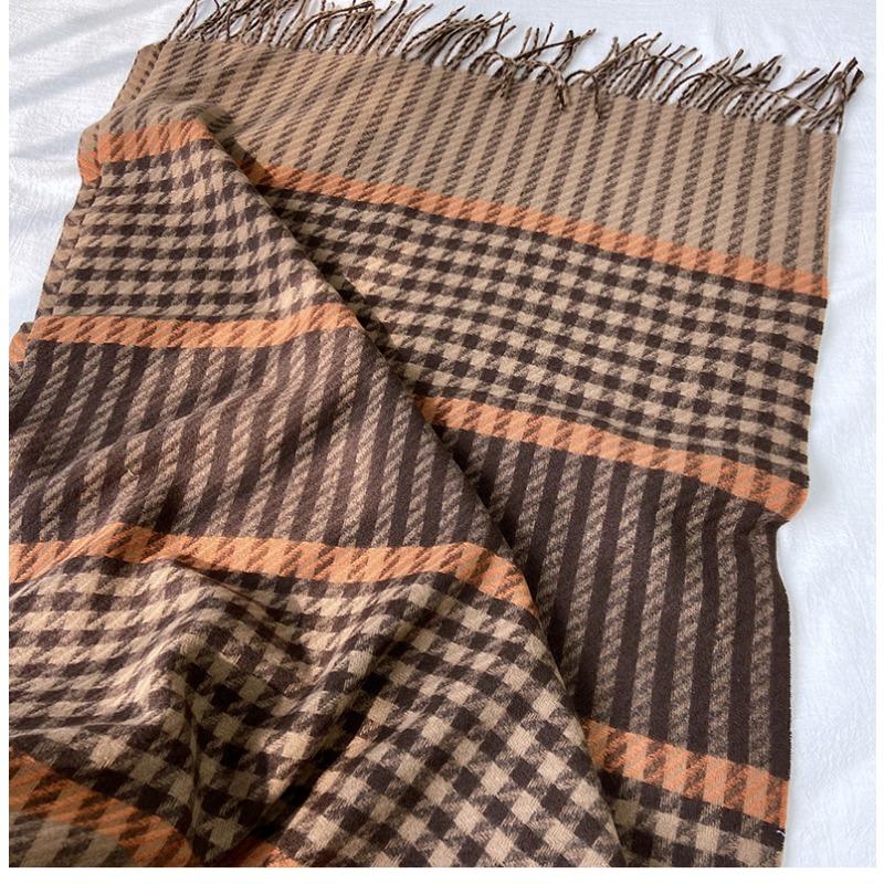 Imitation Cashmere Scarf Women's New European and American Tassel Plaid Scarf Autumn and Winter Warm Women's Shawl