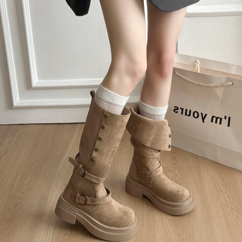 Knight boots new western 2025 stack brown boots women's platform jeans tube tall boots increase height autumn and winter