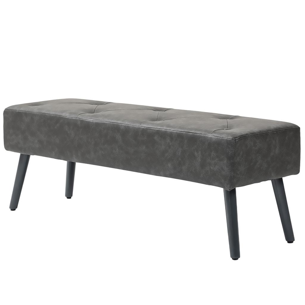 Vintage Style Upholstered Bench End Of Bed Banquette 114 X 38 X 42 Cm Wood Base Gray Fabric