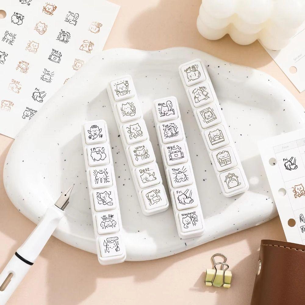 6 st Mini Mönster Kawaii Kattunge Sigill Sex Sigill Set Tecknat Mönster Stämplar Journalplanerare