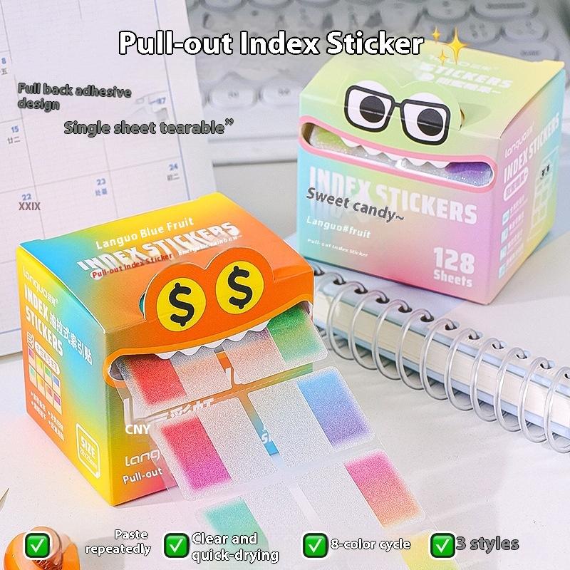 128Sheets/Box Drawer-Style Pull-Out Pearlescent Paper Sticky Transparent Colorful Marking Notes Memo Pad Note Marking Supplies