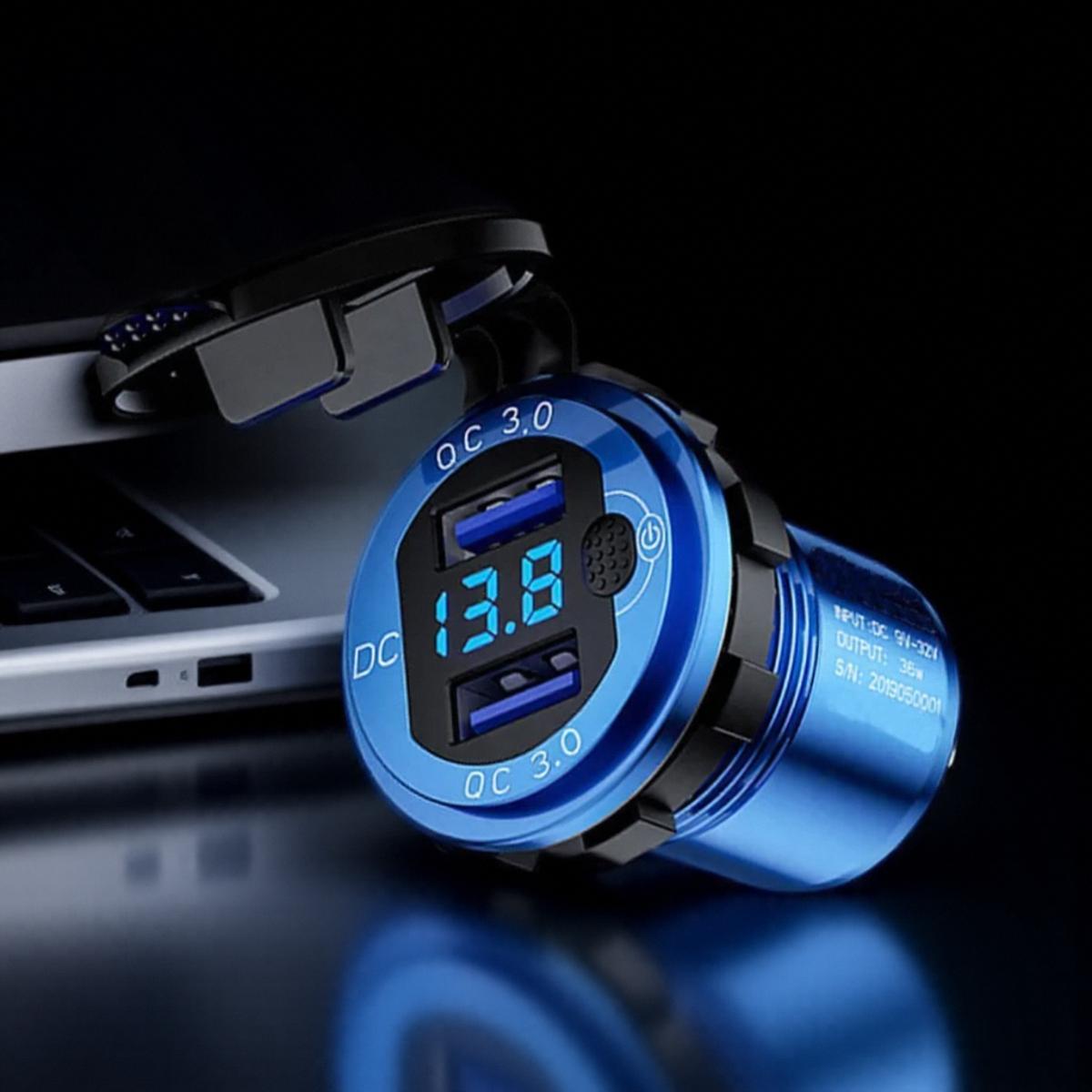 

36W Car Dual USB Charger QC3 0 Waterproof with Voltmeter Switch for 12V 24V Motorcycle ATV Boat RV синій