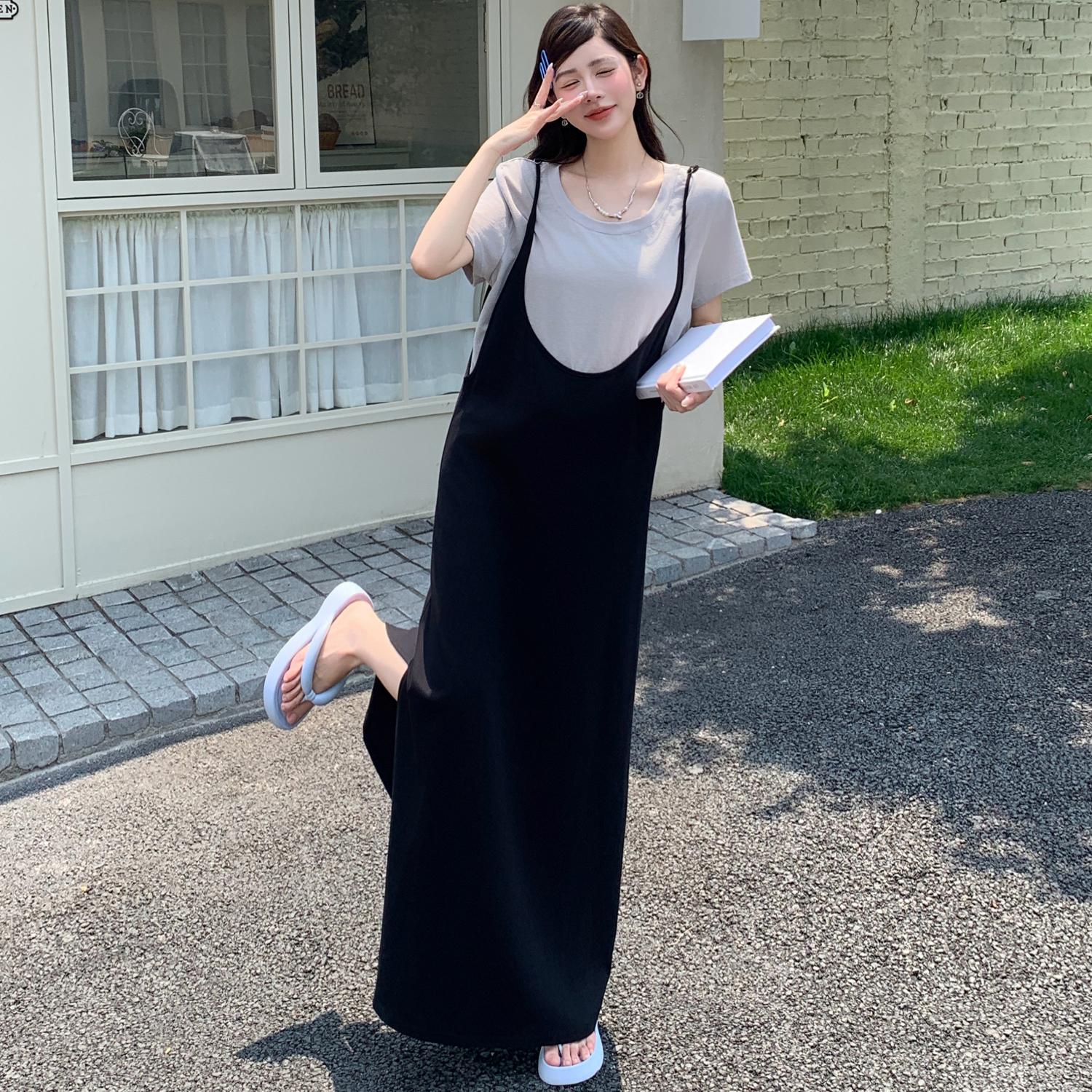 

DIMANAF Women 2025 Plus Size Solid Dress Summer Vintage Dress Basic Sleeveless Long Casual Loose Dress Maxi 3XL чёрный