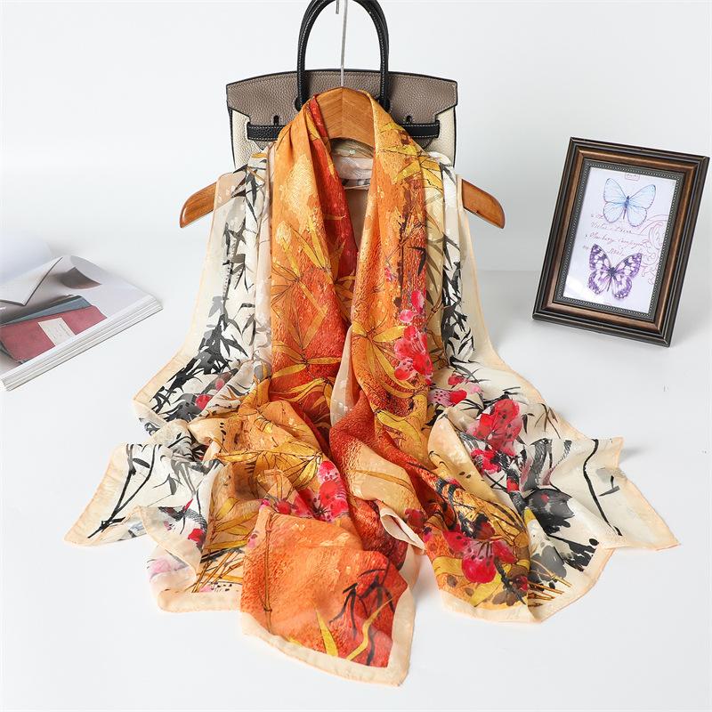 Silk scarf print cut scarf floral premium headscarf travel shawl butterfly sun protection women spring and summer long scarf