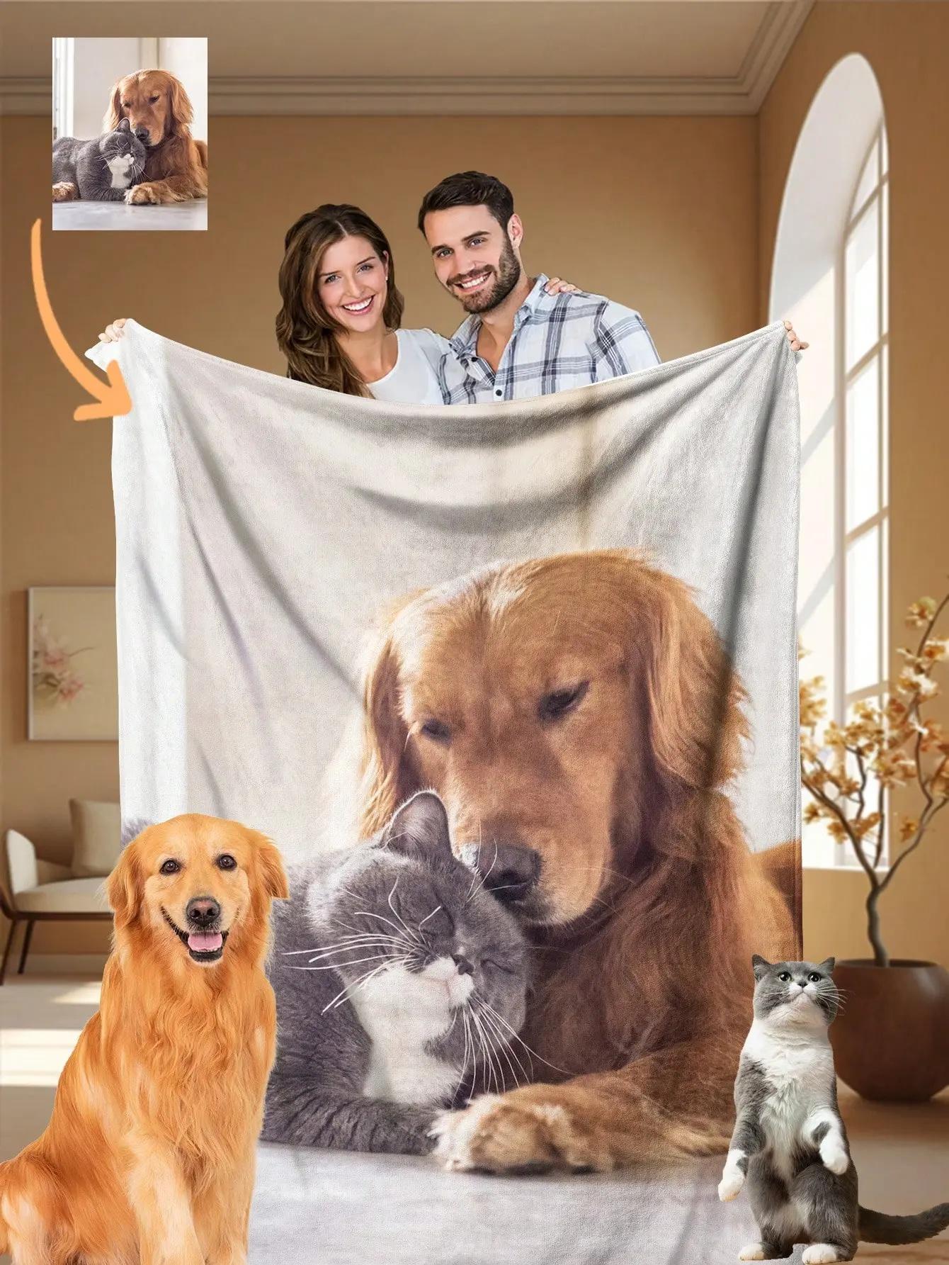 

1PC Customized Photo Blanket Personalized Flannel Blanket With Photo Text Bedding Blanket Personalized Family Photo Blanket 30x40in