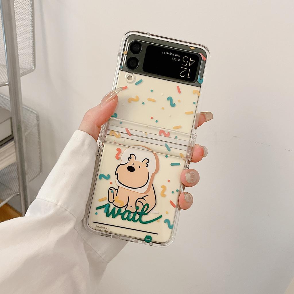 For Samsung Z Flip 4 Case Cute Love Dog Transparent Folding Phone Case For Samsung Z Flip 3 5g Flip4 Shockproof Hard Back Cover
