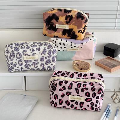 Leopard Print Cosmetic Bag Box Shaped Travel Organizer Women Makeup Pouch Storage Bags