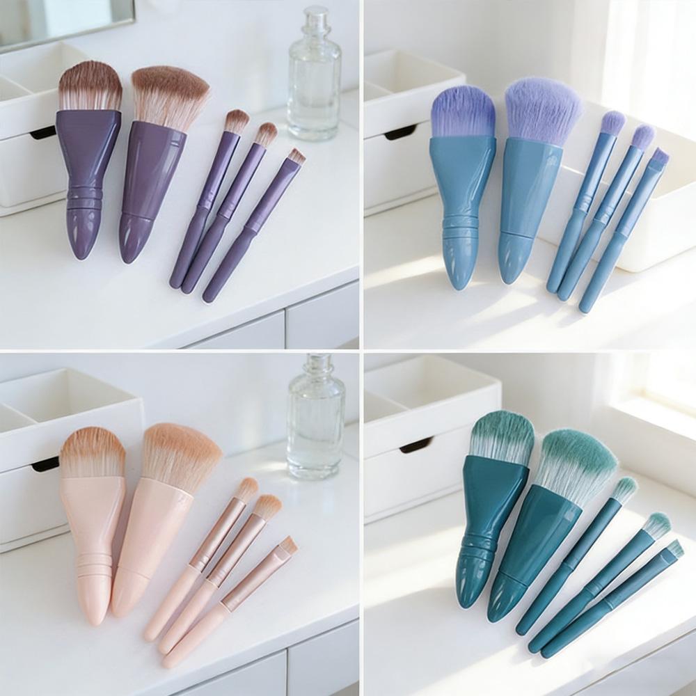 Hot Selling 5-in-1 Mini Makeup Brush Set with Mirror Travel Size Eyeshadow Powder Foundation Brush Beauty Tool