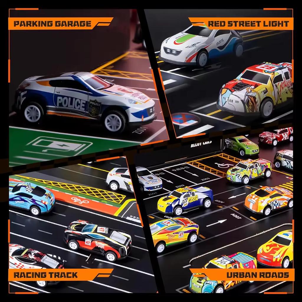 48 Mini Pull Back Cars Set Racing Alloy Car Model Kids Toy Cars Vehicles with Map Classic Car Models Storage Box Christmas Gifts