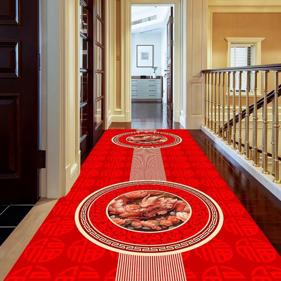 Washable Chinese Red Corridor Carpet Long Hallway Rug Antiskid Living Room Kitchen Aisle Runner Carpet Hotel Home Decoration Mat