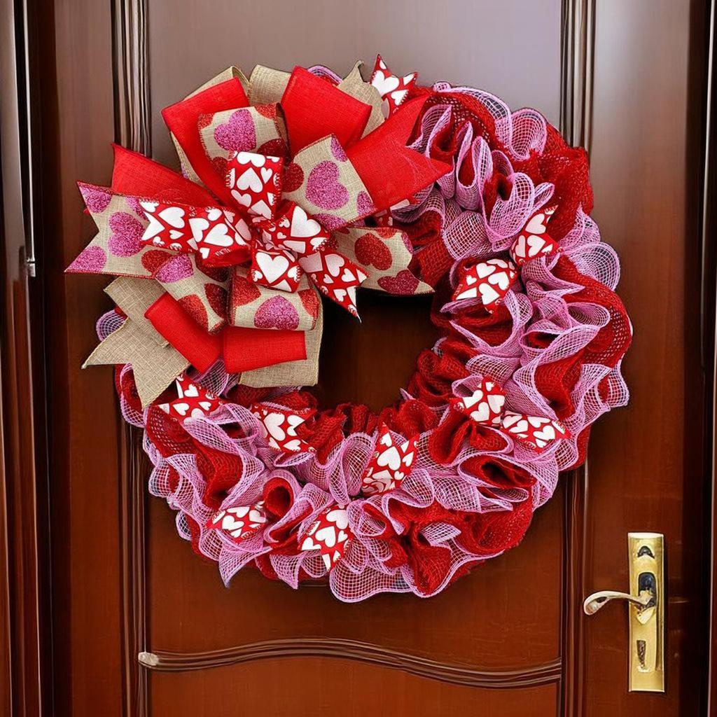 Valentines Wreath Ribbon Home Decor 40cm Artificial Red Wedding Wreath For Indoor Outdoor Bedroom Living Room Office Wedding