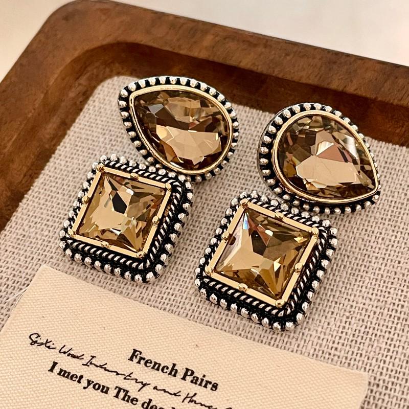 Vintage Crystal Patchwork Water Drop Geometric Rhinestone Earrings for Women