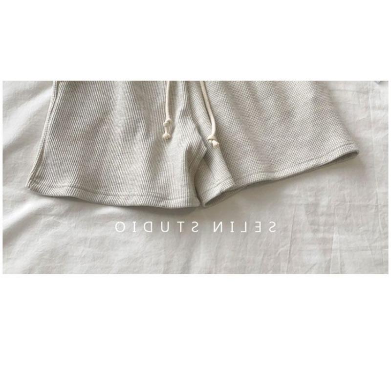 Summer Thin Waffle Shorts Women's Loose Home Casual Pajama Pants Wide Legs with Elastic Waist Sweatpants