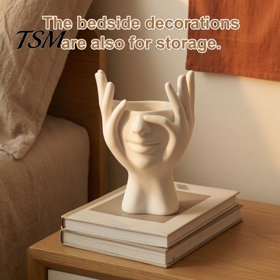 Multifunctional Desktop Bin 3D Printed Face Vase, Face-Holding Pen Holder Art Decor, Creative Makeup Brush Abstract Holder, Flower Arrangement