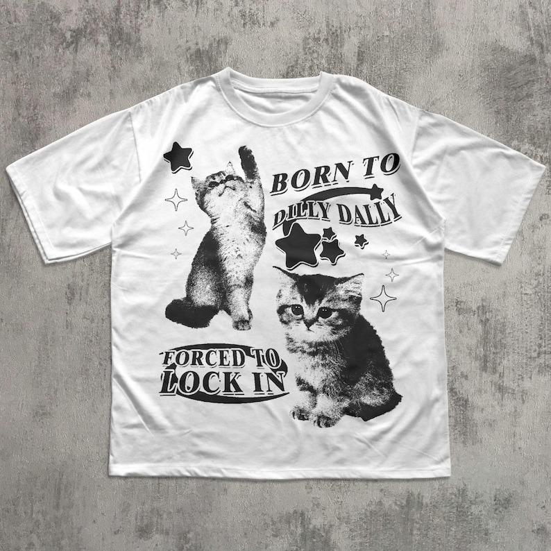 Funny Y2k Silly Cats Print Cotton Tshirt 90s Retro Kitten Vintage Graphic Tee Gift For Cat Lovers Meme Tshirt Men Women Tops