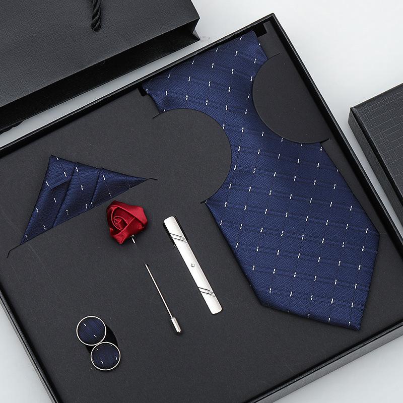 Tie Bow Tie Six-Piece Tie Men'S Dress Business Korean Edition Blue Black Red 8Cm Wedding Groom Tie
