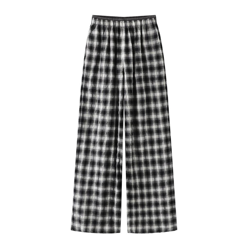 Women's Elastic Waist Plaid Wide-Leg Trousers - Spring/Summer 2026 Collection