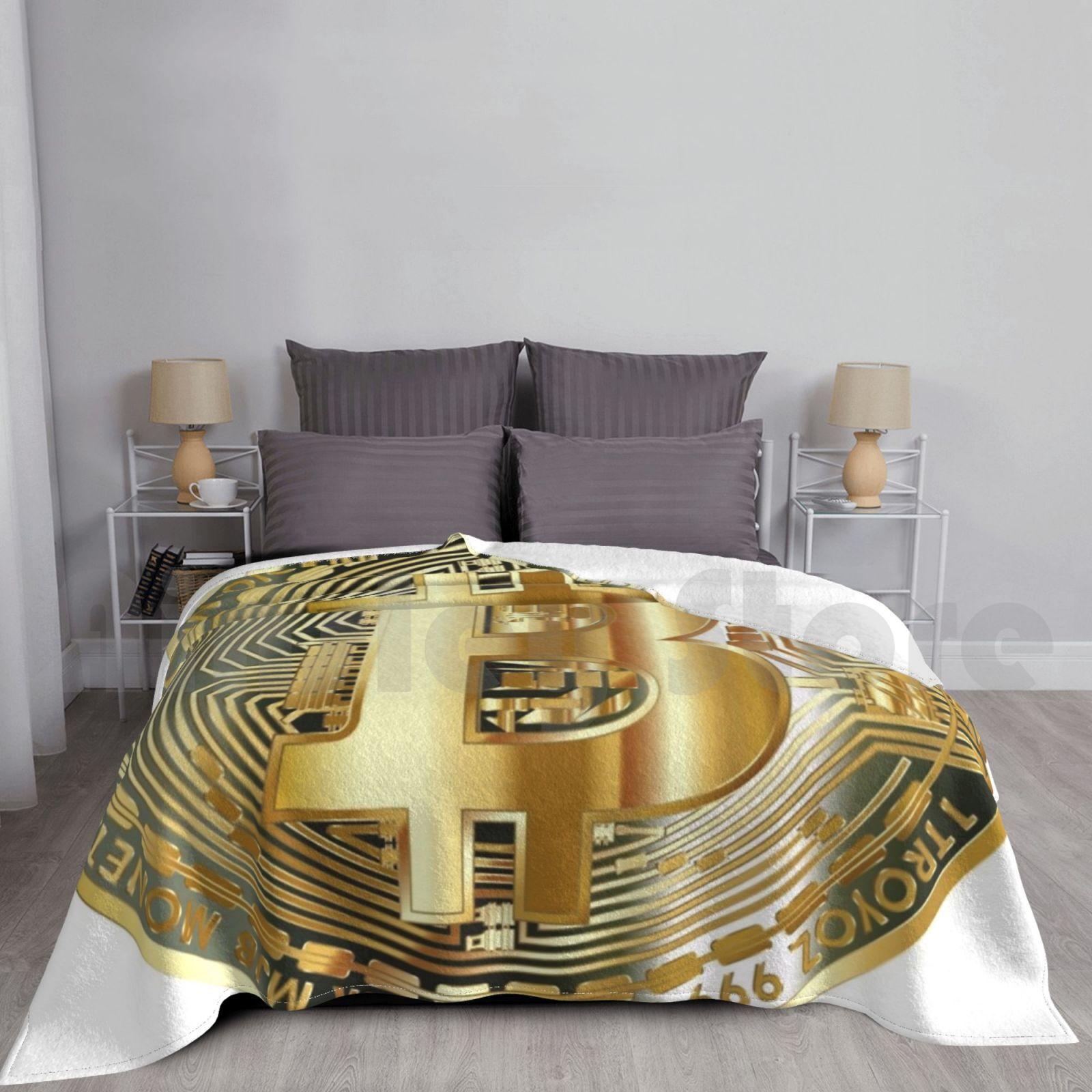 Bitcoin Blanket Super Soft Warm Light Thin Money Bitcoin Digital Money Gifts Trading Exchange Stock Exchange Size: 75*100cm, Weight: 230 GSM