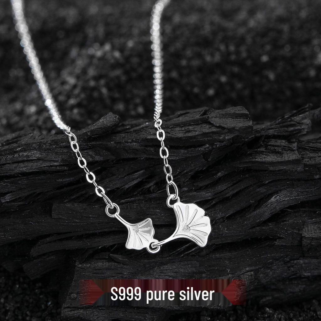 Sterling Silver Ginkgo Leaf Necklace - Women's Luxury Choker with Leaf Pendant.
