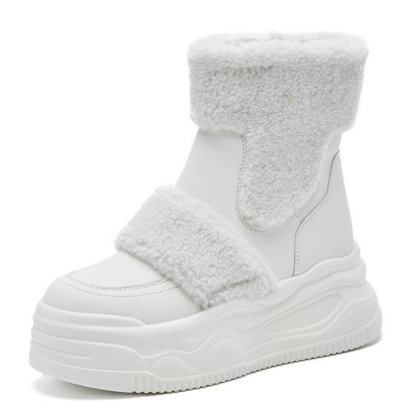 Fashion Top quality 8.5CM Genuine Leather Fashion Women Ankle Booties Platform Wedge Winter Plush Autumn Boots Spring Warm Shoes Chimney