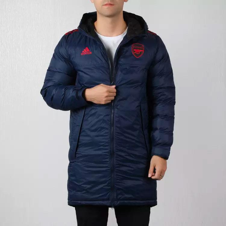 Adidas Afc Ssp L Coat Arsenal Football Training Long Hooded Warm Cotton Jacket Winter Men Coats Dark-Blue EH5627