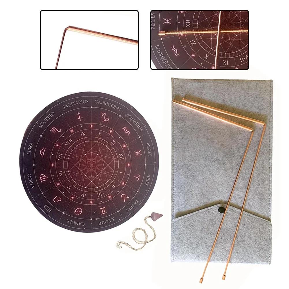 Copper Dowser - 2 Pieces Dowsing Rods + Dowser Pendulum + Fortune Teller Mat For Divination Measurement & Analysis Instruments