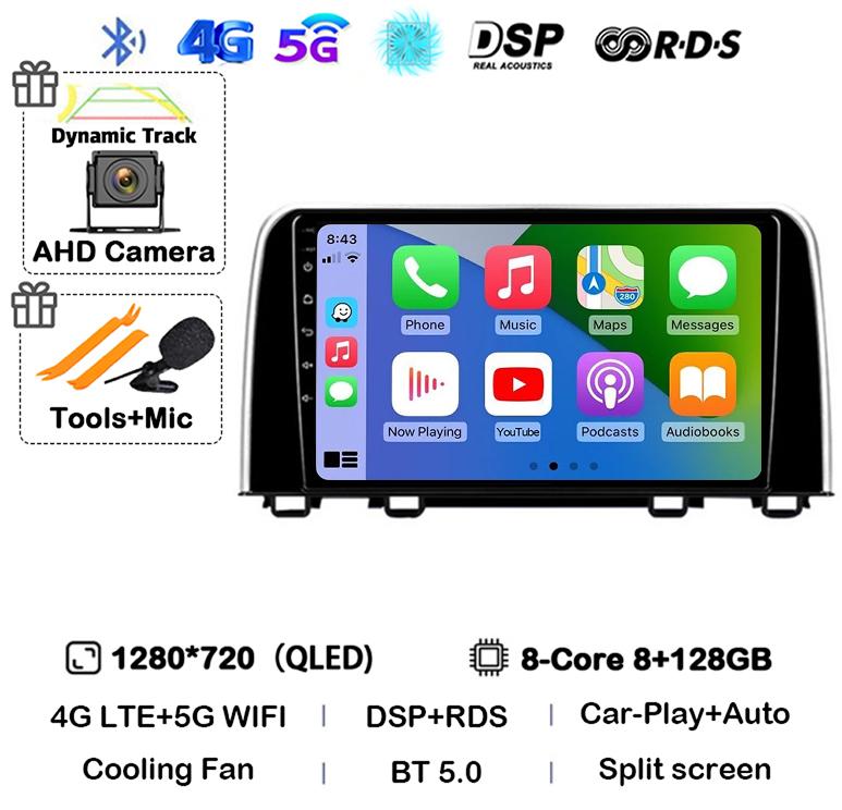 Android 14 Carplay Auto Car Radio For Honda CRV 2016 2017 2018 2019 2020 2021 Multimedia Video Player GPS Stereo WIFI Head Unit