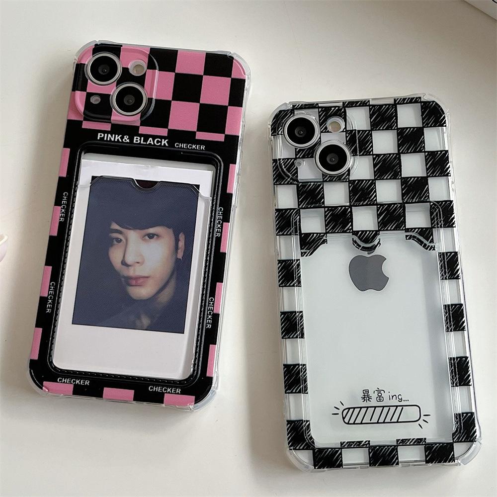Checkerboard Card-Insertable iPhone 11/12 Pro Case for Women, Fits XR/XS Max.