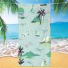 Light Blue White Vertical Stripe Island Palm Sailboat Beach Towel Quick Dry For Seaside Pool Weekend Camping Activity