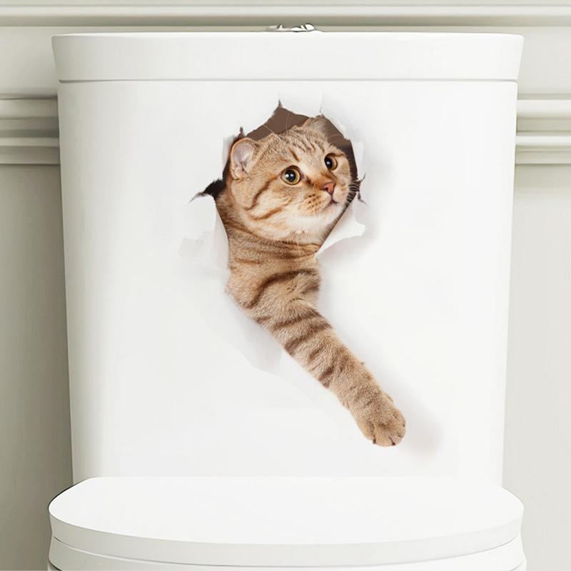Gerissener neugieriger Kätzchen Toilettenaufkleber 3D-Effekt Badezimmer Toilettensitz Wasserdichter Aufkleber Selbstklebend