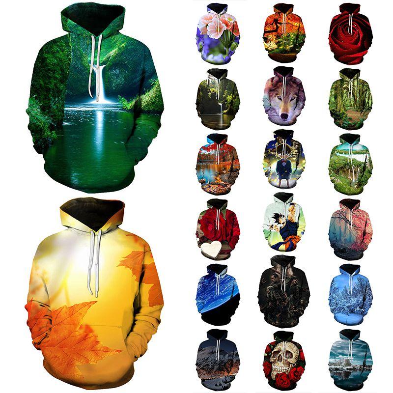 Stylish 3d Printed Wolf Flower Hoodie Unisex Long Sleeve Pullover For All Seasons