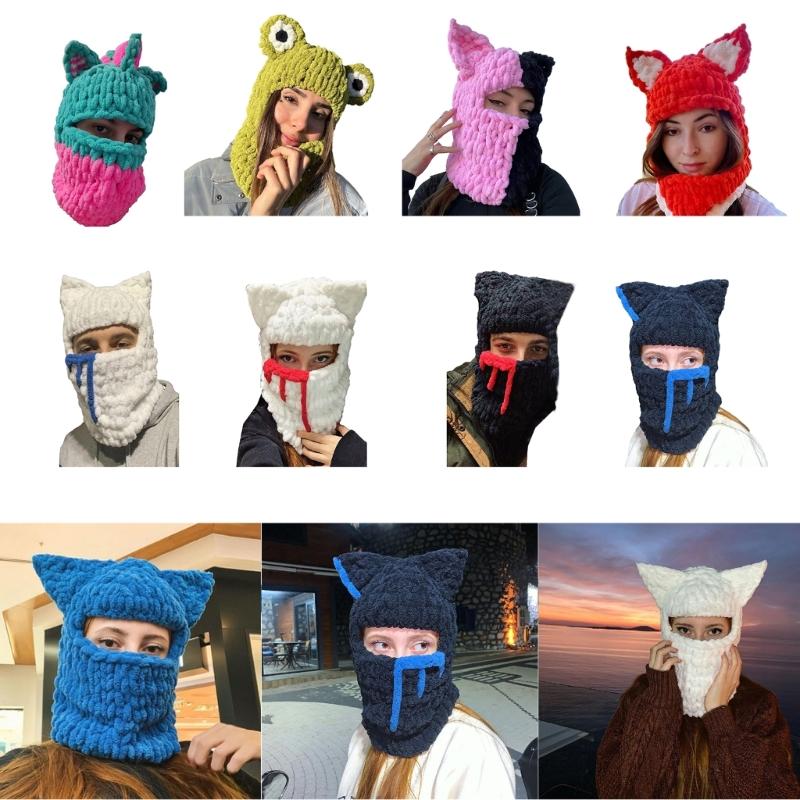 Girls Cat Ear Hat Y2K Knitted Hat Cute Cat Ear Gifts Warm Hat Adult Children Knitted Chenille Yarn Halloween Photo Props