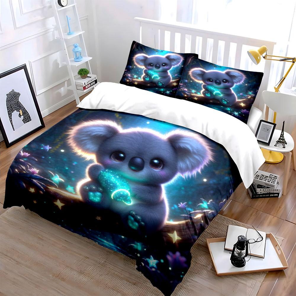 Dreamy Glow Koala On Tree Duvet Cover Set With 3D Printing Design Soft Polyester Bedding Set All-Season Comfort Machine Washable