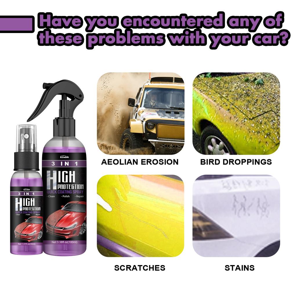 3 IN 1 Car Quick Ceramic Coating Spray 100ml High Protection Car Coating Wax Polishing Spray Auto Body Compound Scratch Repair