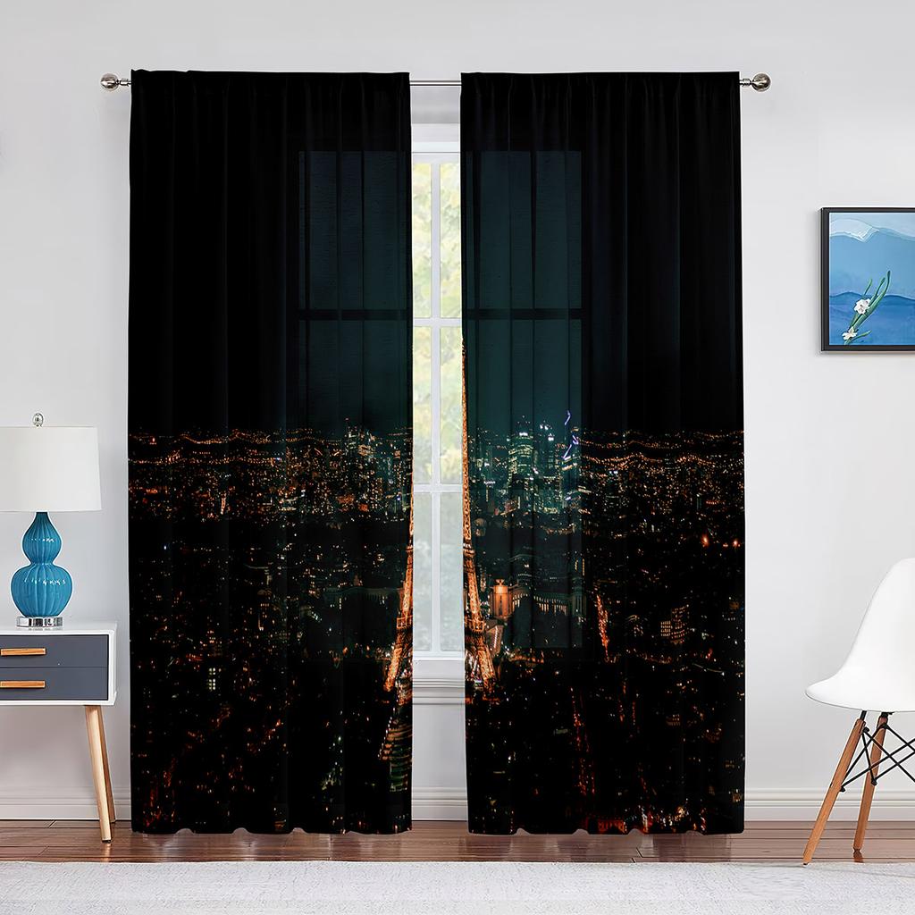 Paris Eiffel Tower Trees European City Landscape Voile Curtain Window Treatment Tulle Curtains for Living Room Sheer Curtains