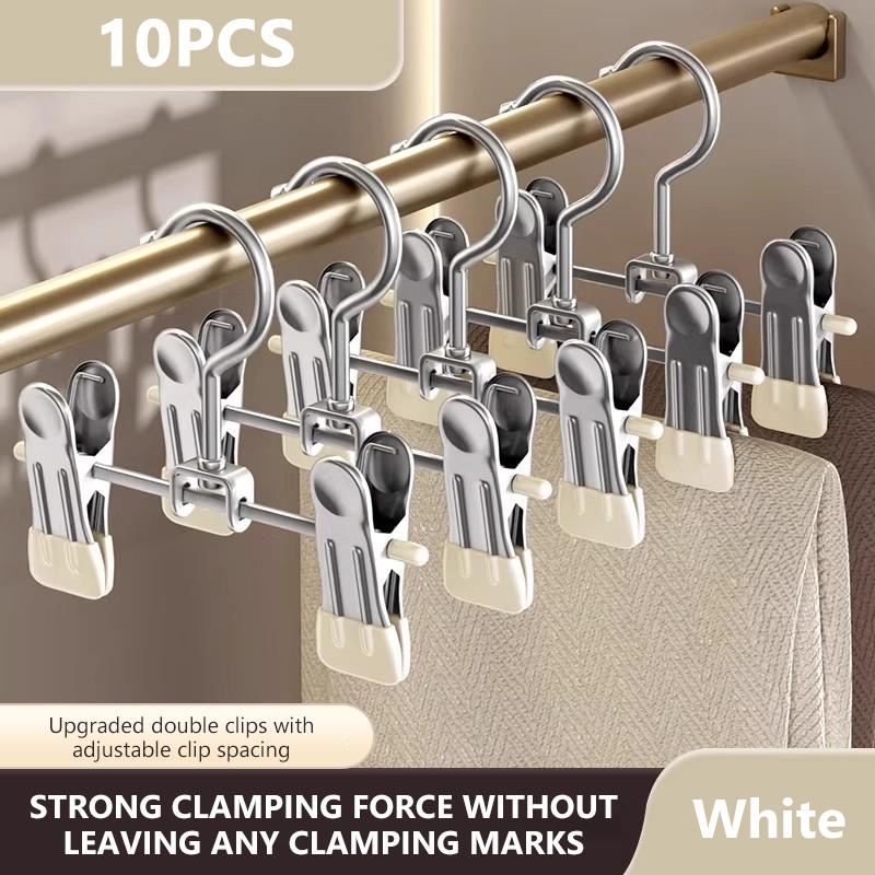 

Stainless Steel Multi-Functional Hook Clip For Clothes Hangers And Wardrobes For Storing Trousers 10pcs белый