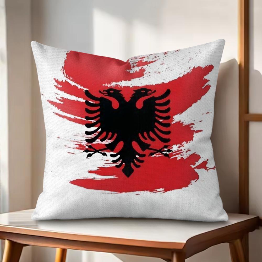 AAlbaniaS Flag Cushion Cover Natural Linen Organic Fabric DoubleSided Printing Couch Pillow Covers Home Decor