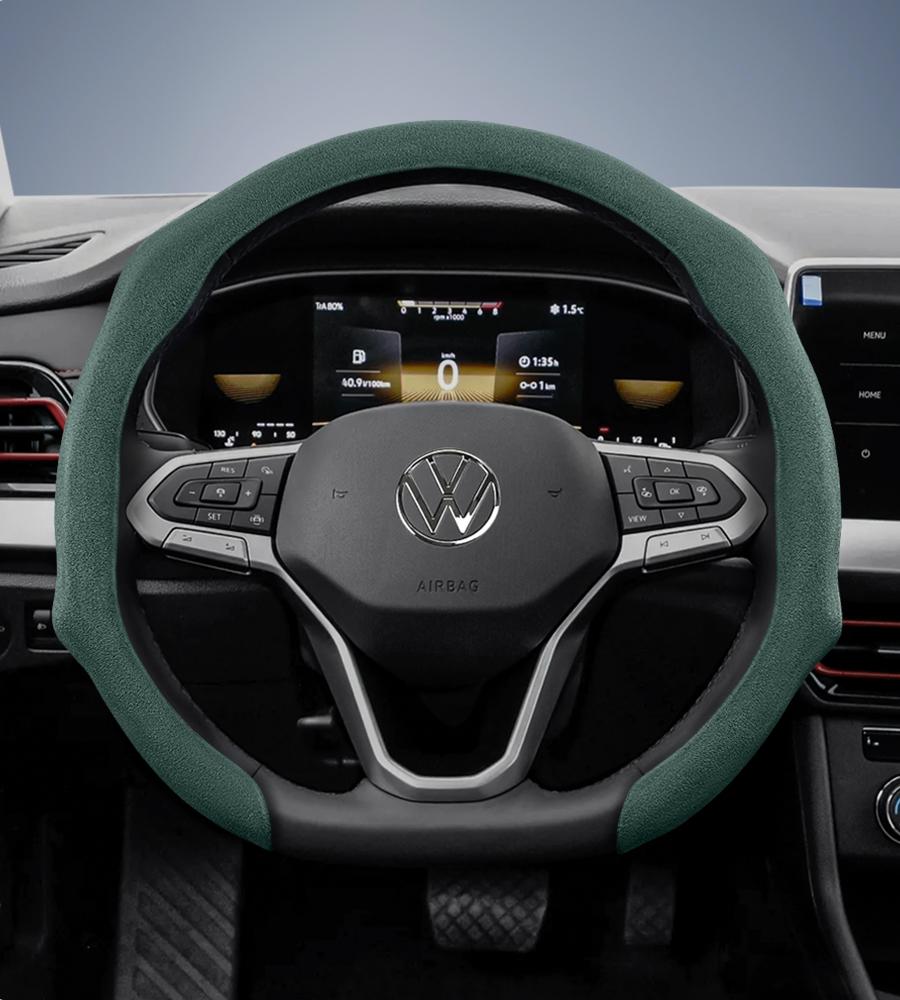 Suitable for Volkswagen Premium Suede Snap-On Steering Wheel Covers, Non-Slip and Durable, Available for D-Shaped Steering Wheels, Compatible
