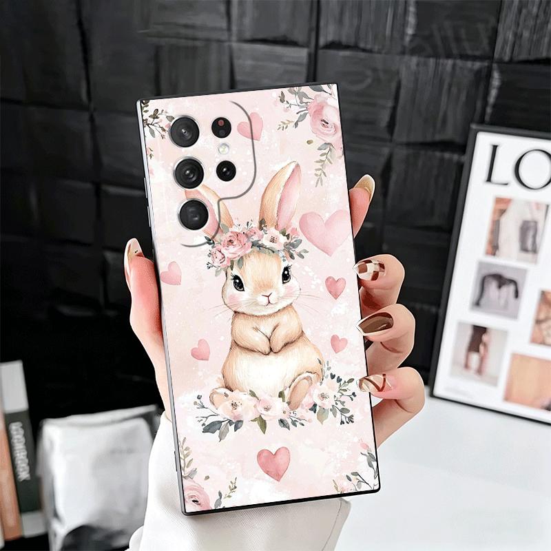 Cute Cartoon Bunny Rabbit Soft Phone Case for Samsung Galaxy S26 S25 Edge S24 Ultra S23 Plus S22 S21 FE S20 Black Cover Back She