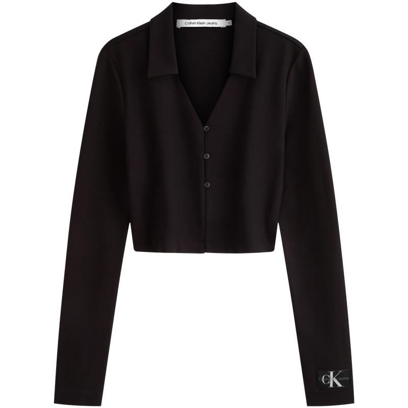 

CALVIN KLEIN Jeans Classic Label Casual Commute V Neck Polo Knit Sweater Women Space Black J223551 S