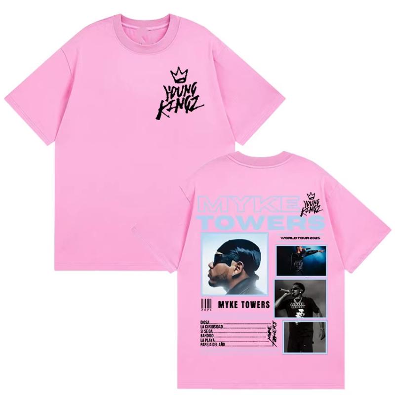 Unisexs Hiphop Style Gothic Clothing Tshirt Casual Cotton Short Sleeved Tshirt Rapper Myke Towers World Tour Merch Tshirt