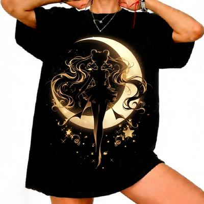 Sailor Moon Retro Lata 90 Anime Graficzny T-shirt Letni Bawełniany Unisex Damska Koszulka Streetwear Casualowy Trend Krótki Rękaw Para Hip Hop Top