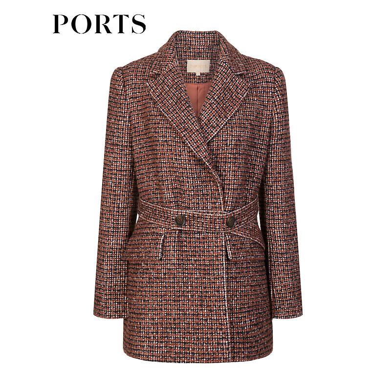 PORTS Women's Elegant Plaid Long Sleeve Short Coat