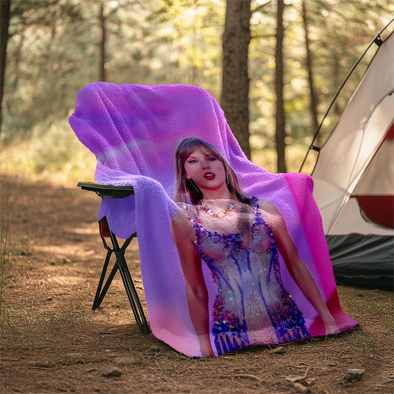 1pc Taylor Swift1 Theme Blanket - Digital Print, Polyester, Cozy for All Seasons, Perfect for Outdoor, Camping, and Travel