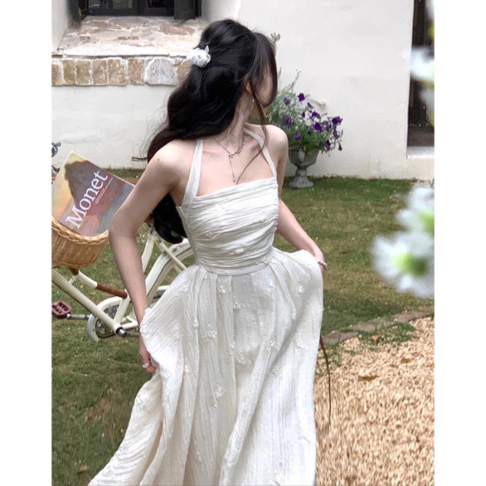 2024 Summer Elegant Halterneck Embroidered Dress for Women - Slimming, Stylish, Long Minority Design