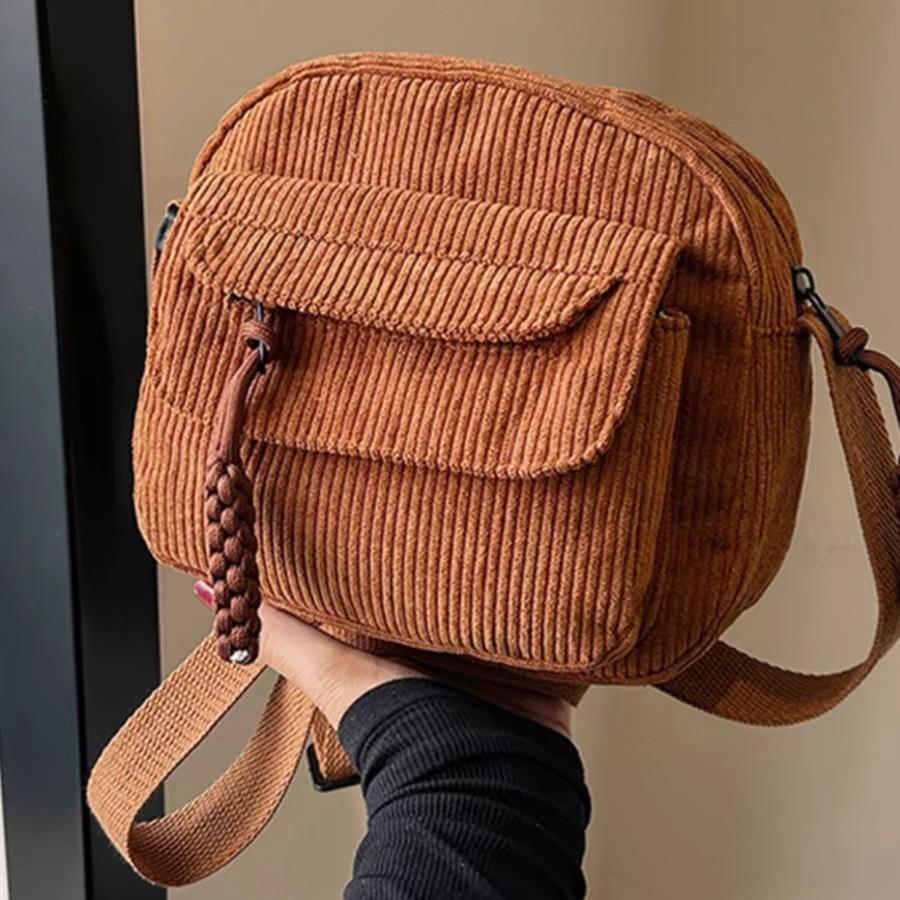 Solid Color Corduroy Women's Hobos Shoulder Bag Retro Casual Female Crossbody Bags Ladies Daily Travel Handbags Messenger Bag