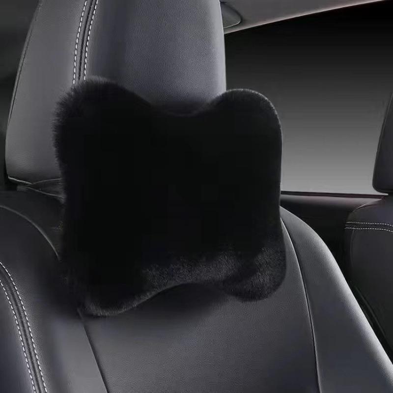 Car Headrest Ergonomic Driver Support Headrest Soft Imitation Rabbit Plush Lumbar Pillow Comfort Cushion for Winter Season