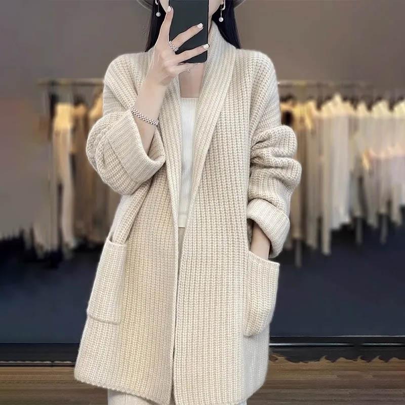 Tröjor Kappa Kofta för Kvinnor Höst Vinter Stor Storlek Vintage Lös Långärmad Stickad Tröja Kappa
