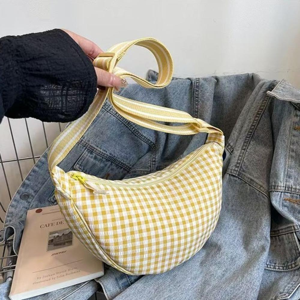 Versatile Nylon Crossbody Bag Adjustable Strap Dumpling Bag Fashion Plaid Shoulder Bag Gift
